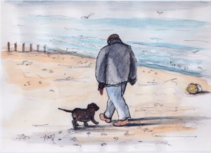 犬の散歩 - 05 (ペンと水彩) 作： Margaret Loxton