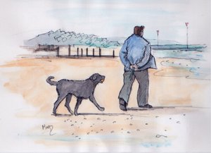 犬の散歩 - 07 (ペンと水彩) 作： Margaret Loxton