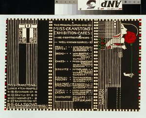 「白い花形帽章」、メニューのイラスト 作： Margaret MacDonald Mackintosh