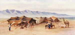 ホムスとパルミラの間のアラブの野営地（カラーリトグラフ） 作： Margaret Thomas