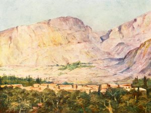 レバノンのドルーズの村（カラーリトグラフ） 作： Margaret Thomas