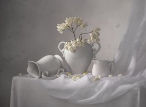 優雅な白い静物画 作： 