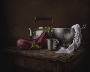 ムーディ・キッチンの静物画 作： 