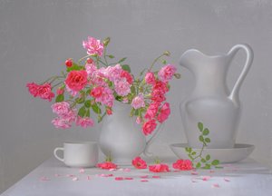 ピンクのバラの静物画