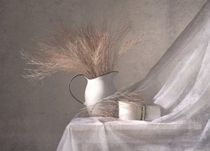 白いピッチャーと乾燥した草 作： Margareth Perfoncio