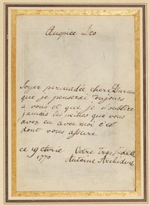 1770年4月19日付けのテレーズまたはバーブデュリューへのサインレター 作： Maria Antonia Josepha Johanna von Habsburg Lothringen