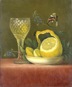 レモンとカットグラスのある静物 作： Maria Margaretha van Os