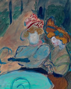 カフェのテラスにいる 2 人の女性 - 水彩、マリアンヌ フォン ウェレフキン (1860-1938) による紙にガッシュ、表現主義 - ストリート カフェにいる 2 人の女性 - マリアンヌ フォン ヴェレフキン (1860-1938) 水彩、紙にガッシュ - 24、5x19 .5cm 個人蔵