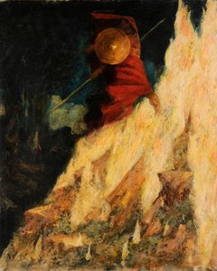 ヴァルキリー。 ヴォータンが槍で岩を打つ c. 1895年。 作： Mariano Fortuny y Madrazo