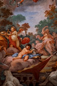 ロムルスは木星によってオリンパスで歓迎されます。 「ロムルスの神格化」の詳細 1775 -1779、フレスコ画 作： Mariano Rossi