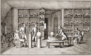 アントワーヌ・ローラン・ド・ラヴォアジエ（1743-1794）、安静時の人間の呼吸について実験を行うフランスの化学者。ラヴォアジエ夫人が描いたもので、18世紀のパリ、レマージュ・コレクション 作： Marie Anne Pierrette Lavoisier