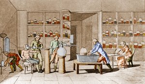 アントワーヌ・ローラン・ド・ラヴォアジエ（1743-1794）（フランスの化学者）は、安静時の人間の呼吸について経験している。18世紀のパリ、ラヴォアジエ夫人のデッサンより。ルマージュ・コレクション 作： Marie Anne Pierrette Lavoisier