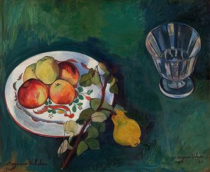 果物とガラスのある静物。 1910 作： Marie Clementine (Suzanne) Valadon