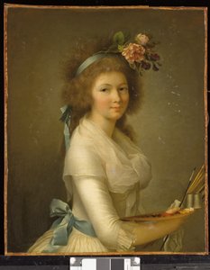Self-Portrait (パレットを持ったアーティストの自画像) (キャンバスに油彩) 作： Marie Élisabeth Gabiou