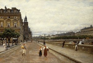 セーヌ川沿いの早朝、 作： Marie Francois Firmin Girard