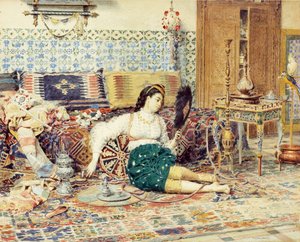 La belle orientale by Firmin-Girard (Firmin Girard), Francois Marie (1838-1921), - 紙に水彩画、38x47 - プライベート・コレクション 作： Marie Francois Firmin Girard