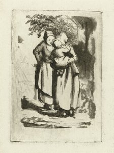 2 人の農民の女性が立っており、1 人は腕に子供を抱えている 作： Marie Lambertine Coclers