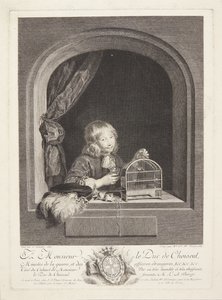 窓に鳥かごを持つ少年 作： Marie Louise Adélaïde Boizot
