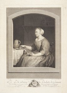 窓越しに朝食を食べるオランダ人女性 作： Marie Louise Adélaïde Boizot