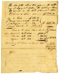 1831年11月、奴隷の売却と各人への分配に関する文書 作： Marie Therese Cerre Chouteau