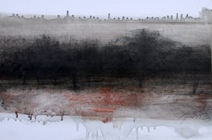 見えないブッシュ、2023年（油彩、木炭、紙） 作： Marina Falco