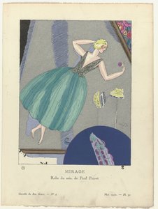 Gazette du Bon Ton、1920 - No. 4、Pl. 31: Mirage。 / ポール・ポワレのイブニングドレス。 (オブジェクトのタイトル) 作： Mario Simon