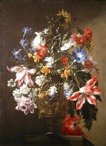 花瓶に生けた花の静物画（油彩・キャンバス） 作： Mario dei  Fiori