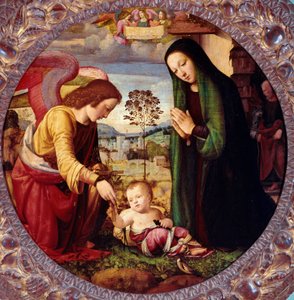 天使のいる聖家族 マリオット・アルベルティネッリ（1474-1515）の絵画 フィレンツェ、ピッティ宮殿、パラティーナのガレリア