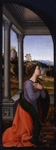 トリプティク、左パネル：アレクサンドリアの聖カタリナ、1500 作： Mariotto Albertinelli