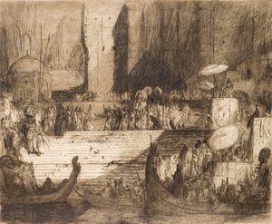 ガンジス川での葬儀の様子（銅版画 作： Marius Alexander Jacques Bauer