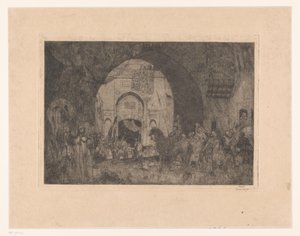 東洋の騎手と門前の人々 作： Marius Bauer (signed by artist)