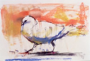ウォーキング・鳩、トラシエラ、1998（紙に炭と炭）