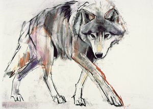 オオカミ（紙のミクストメディア）