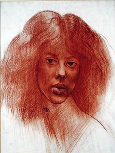 少女の頭」（紙に赤チョーク 作： Mark Gertler