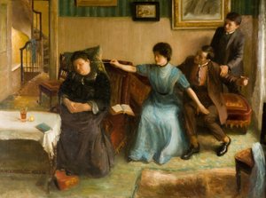 アーティストの家族の肖像画、遊び心のあるシーン、1910-1911年。 作： Mark Gertler