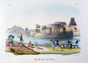 「Vellore Vellore の砦」、インド、1828 年 作： Marlet et Cie