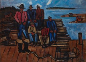 ロブスター漁師、1940-41（ハードボードの油） 作： Marsden Hartley
