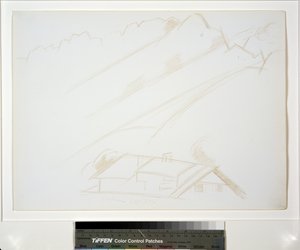 山の風景、前景の建物