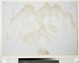 前景に建物がある山の風景 作： Marsden Hartley