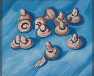青色の背景にキノコ 作： Marsden Hartley