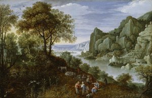 鉱業のある川の景観、1620年〜29年