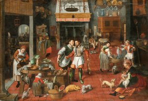 キッチン インテリア、c。 1565年。 作： Marten van Cleve the Elder