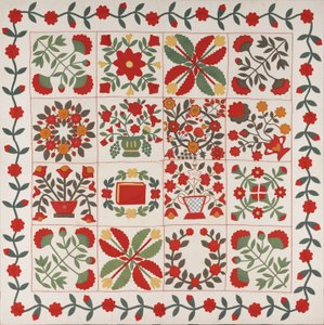 「アルバムキルト」、メリーランド州ボルチモア、1861年頃（シルクとウールの綿） 作： Martha E. Keech