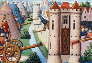 ルーアンの包囲戦（1418年7月～1419年1月）1484年、フォリオ19v、Vigiles de Charles VII 作： Martial de Paris (fl.15th century)