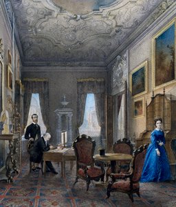 ベネチアの室内、ドン・マーティン（1896年活躍）の水彩画、イタリア 作： マーティン・ドン