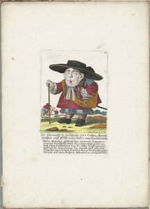 De dwerg クリスピン・スカルニッツ、1710年頃 Ehrnveste と Hochweiße Herr Crispin、スカルニッツ世襲領主 auff Pfeffermühl、braitten huth の騎士 (オブジェクトの称号) Il Callotto resurcitato または Newly Furnished Small Cabinet (シリーズ タイトル) 作： Martin Engelbrecht (attributed to)