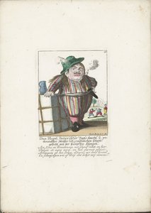 1710 年頃、オランダのボートハンドとしてのドゥワーグ ダン ヘーゲル ダン・ヘーゲル、バタヴィアの船頭、鈍刃を使った通常の斬撃戦の達人 (オブジェクトのタイトル) Il Callotto resurcitato または Newly Furnished Dwarf Cabi 作： Martin Engelbrecht (attributed to)
