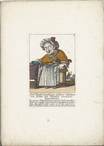 De dwerg Frau Agatha Zipperlingin は hondje と出会い、1710 年頃 アガサ・ジッパーリンギン夫人、生まれはカスタウニン・フォン・ファルテン・ウント・ゼッカータール、有名な犬の母親（オブジェクトのタイトル） Il Callotto resurcitato または Newly Furnished Small Cabinet (シリーズ タイトル) 作： Martin Engelbrecht (attributed to)