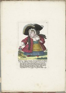 De dwerg マダム ソフィア ルクスリア、1710 年頃 マダム・ソフィア・ルクスリア、トリミングされた無料のグラナティール・カンパニー・カピタナのスターブ将軍のボディウォッシャーウーマン（オブジェクトのタイトル） Il Callotto resurcitato または Newly Furnished Small Cabinet (シリーズ タイトル) 作： Martin Engelbrecht (attributed to)