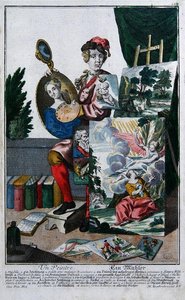 ある画家、1735年頃（彩色済み彫刻） 作： Martin Engelbrecht